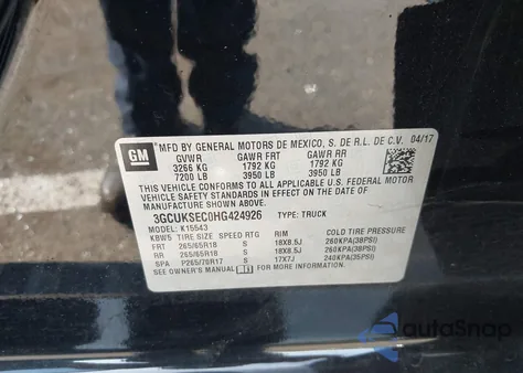 2017 Chevrolet Silverado 1500 2Lz z USA, uszkodzony, nr VIN 3GCUKSEC0HG424926